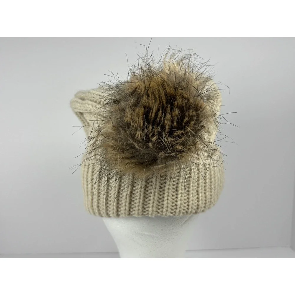 Captivating Texas A&M Aggies Beanie Cream Cable Knit Faux Fur Pom Pom Hat